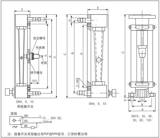 不鏽鋼玻璃轉子流量計外形圖